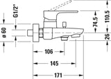 DURAVIT B.1 Einhebel-Wannenmischer Aufputz Chrom – Keramikmischsystem, 145 mm Ausladung