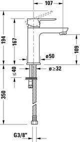 Duravit D-Code Einhebel-Waschtischmischer mit Kaltstart-Funktion, Chrom, 107 mm Ausladung
