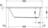 DURAVIT D-Neo Badewanne 1500x750 mm Einbauversion Weiß mit Überlauf und 1 Rückenschräge