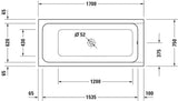 DURAVIT D-Code Badewanne 1700x750 mm Einbau, Mittelablauf, 1 Rückenschräge, Weiß