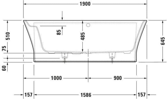 DURAVIT Cape Cod Badewanne 1900x900 mm Vorwand, Mineralguss Weiß Matt, inkl. Fußgestell & Verkleidung