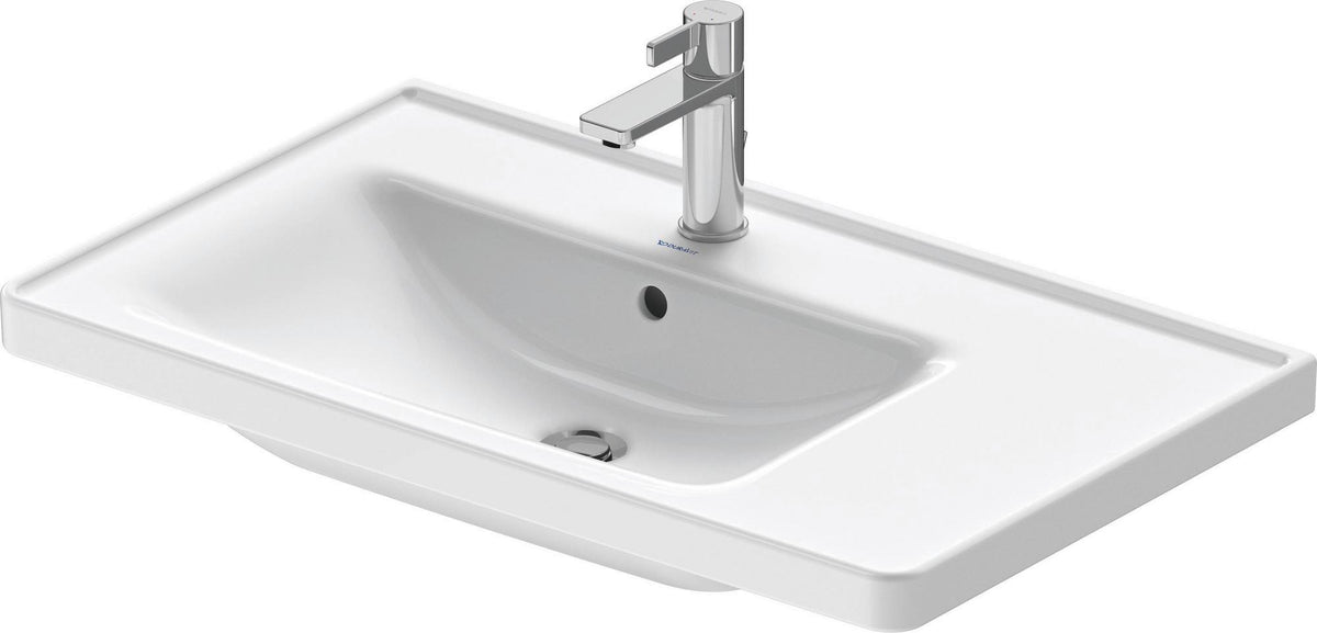 Duravit Waschtisch D-Neo 800 mm weiß mit Überlauf, Becken links, Hahnlochbank, Wandmontage