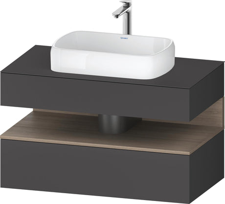 Duravit Qatego Waschtischunterbau 1000 mm Weiß Hochglanz mit Eiche Terra Nische, 1 Auszug, wandhängend