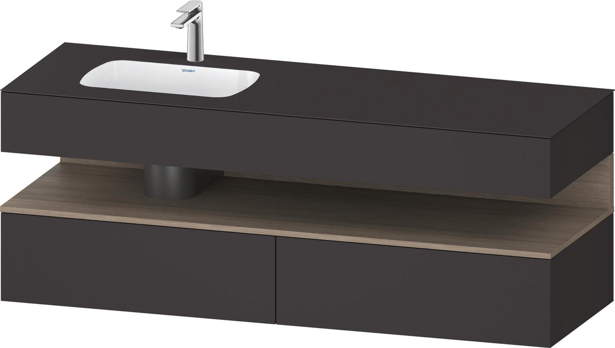DURAVIT Qatego Einbauwaschtisch mit Konsolenwaschtischunterbau Basalt & Eiche Terra Matt 1600x500x600 mm