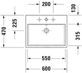 DURAVIT Vero Air Waschtisch 600 mm ohne Überlauf, mit Hahnlochbank, weiß