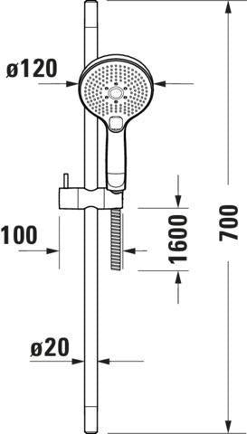 Duravit Brauseset 700 mm mit Handbrause 3-Jet Rain/Pulse/Mono und Brauseschlauch 1600 mm in Chrom