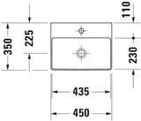 DURAVIT DuraSquare Handwaschbecken 450 mm mit Hahnlochbank, weiß, ohne Überlauf
