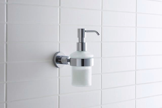 DURAVIT D-Code Seifenspender mit Glasflakon und verchromtem Messinghalter für Wandmontage