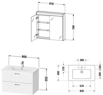 DURAVIT XBase Möbel-Set 1300 mm Nussbaum Dunkel mit Waschtisch, Unterbau und Spiegelschrank