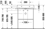 Duravit DuraSquare Möbel-Waschtisch 600 mm ohne Überlauf, mit Hahnlochbank, weiß