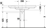 Duravit D-Code Möbelwaschtisch 1050 mm Weiß mit Überlauf und Hahnlochbank – Wandhängend