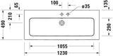 DURAVIT ME by Starck Möbelwaschtisch 1230 mm weiß mit Überlauf, ohne Hahnloch