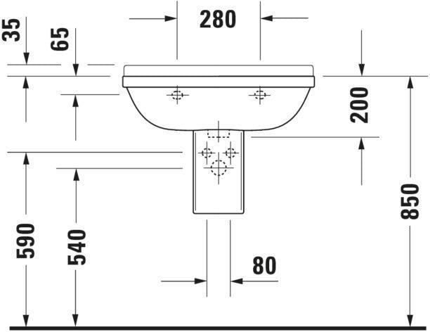 DURAVIT Waschtisch Starck 3 650 mm mit Überlauf, Hahnlochbank und WonderGliss in Weiß
