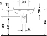 DURAVIT Waschtisch Starck 3 650 mm mit Überlauf, Hahnlochbank und WonderGliss in Weiß