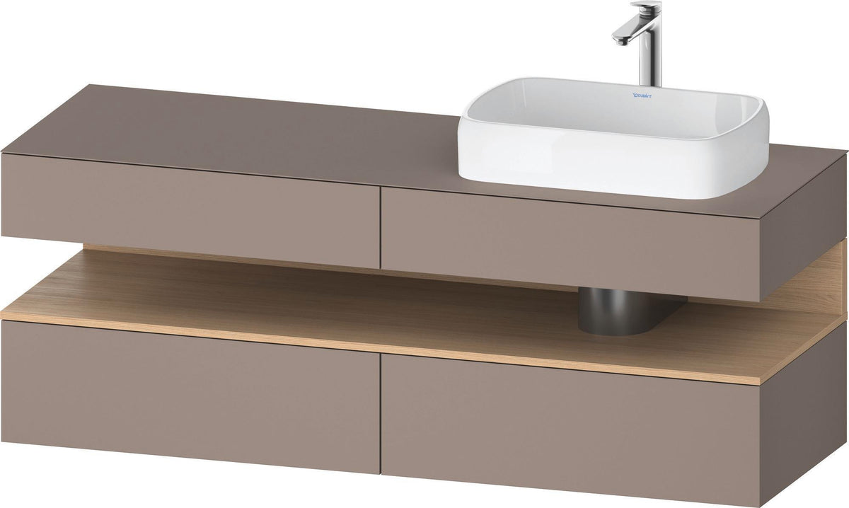 Duravit Qatego Konsolenwaschtischunterbau 1600 mm Weiß Hochglanz mit Eiche Schwarz Nische