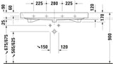 DURAVIT Möbelwaschtisch Happy D.2 1200 mm mit Überlauf, 1 Hahnloch, geschliffen weiß