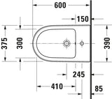 DURAVIT Qatego Stand Bidet 600 mm weiß mit Überlauf und antibakterieller Behandlung