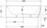 Duravit DURASQUARE Whirlwanne 180x80 cm Ecke links mit Air-System, 2 Rückenschrägen, Mineralguss weiß