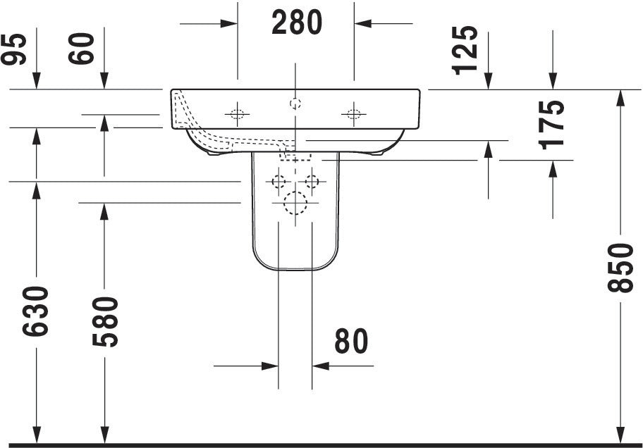 Duravit Waschtisch Happy D.2 600 x 475 mm hängend weiß mit Überlauf und Hahnlochbank