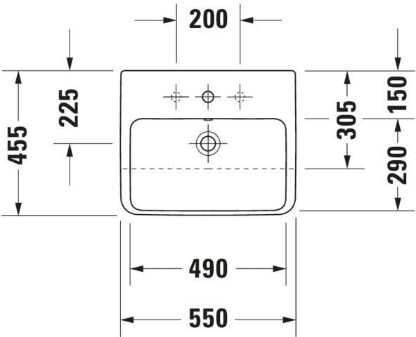 DURAVIT ME by Starck Halbeinbau-Waschtisch 550 mm mit Überlauf, 1 Hahnloch, weiß seidenmatt