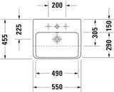DURAVIT ME by Starck Halbeinbau-Waschtisch 550 mm mit Überlauf, 1 Hahnloch, weiß seidenmatt