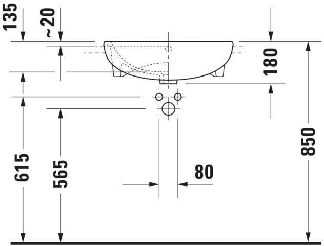 DURAVIT ME by Starck Halbeinbau-Waschtisch 550 mm mit Überlauf, 1 Hahnloch, weiß seidenmatt
