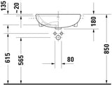 DURAVIT ME by Starck Halbeinbau-Waschtisch 550 mm mit Überlauf, 1 Hahnloch, weiß seidenmatt