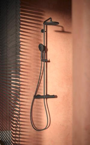 DURAVIT Duschsystem C.1 mit Brausethermostat, Schwarz Matt, Kopf- und Handbrause