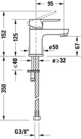 DURAVIT A.1 Einhebel-Waschtischmischer mit Zugstange, Chrom – 95 mm Ausladung, Keramikmischsystem