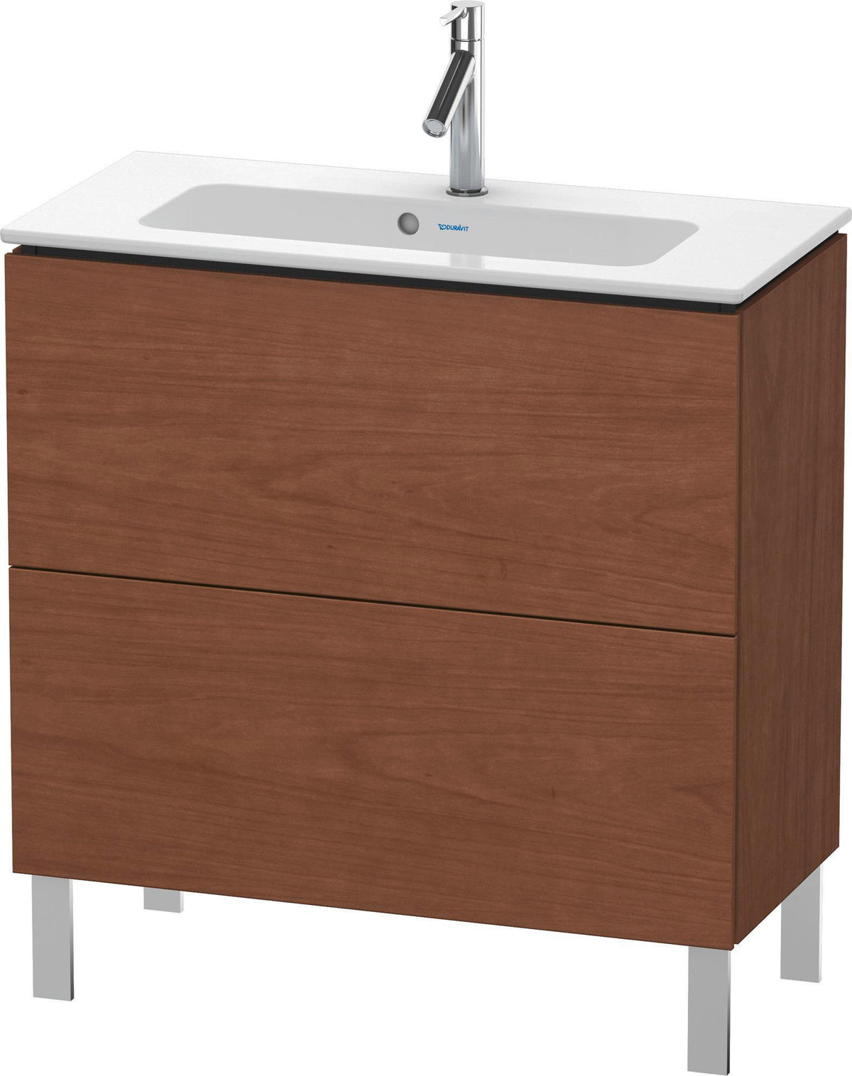 Duravit L-Cube Waschtischunterbau 820 mm Amerikanisch Nussbaum, 2 Auszüge, bodenstehend, Tip-On