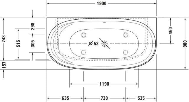 DURAVIT Cape Cod Badewanne 1900x900 mm Vorwand, Mineralguss Weiß Matt, inkl. Fußgestell & Verkleidung
