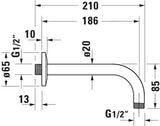 DURAVIT Brausearm L 210 mm Wandmontage Rosette rund Chrom – 1/2 Zoll Anschluss
