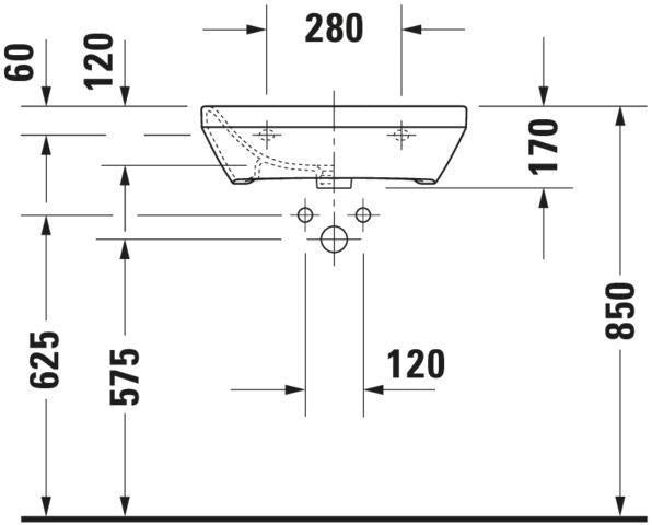 DURAVIT DuraStyle Waschtisch 550 mm Weiß mit Hahnlochbank, 1 Hahnloch, ohne Überlauf