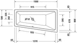 Duravit No.1 Whirlwanne 1500x800mm Trapez Einbau mit 6 Chromdüsen und Fußgestell
