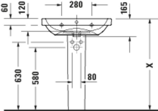 Duravit D-Code Waschtisch 650x460mm Weiß mit Überlauf, 1 Hahnloch, wandhängend