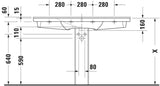 Duravit Möbelwaschtisch P3 Comforts 1250 mm mit Überlauf, Hahnlochbank, ohne Hahnloch, weiß