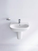 Duravit D-Code Waschtisch 550 mm weiß mit Überlauf und Hahnlochbank – Wandmontage