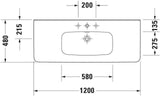 DURAVIT DuraStyle Möbelwaschtisch 1200 mm weiß WonderGliss mit Überlauf und Hahnlochbank