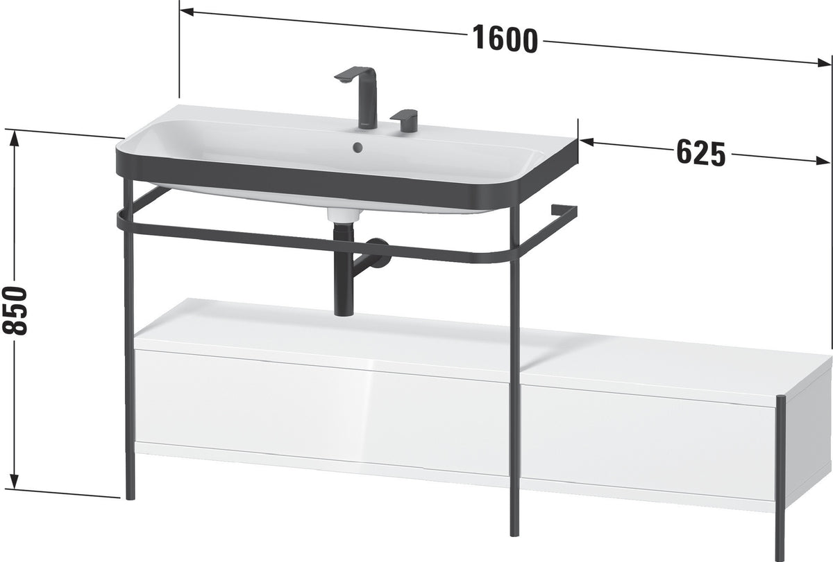 Duravit Waschtischset Happy D.2 Plus 1600x490mm Taupe Supermatt mit Hahnloch und Handtuchhalter