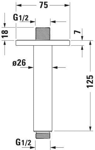 Duravit Brausearm für Deckenanschluss mit eckiger Rosette 125 mm, Chrom – Messing