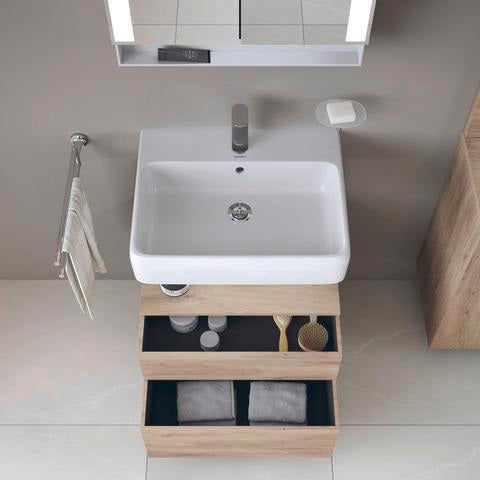DURAVIT Qatego Waschtischunterbau 590 mm wandhängend, 1 Auszug, weiß Hochglanz, Nische Eiche Schwarz