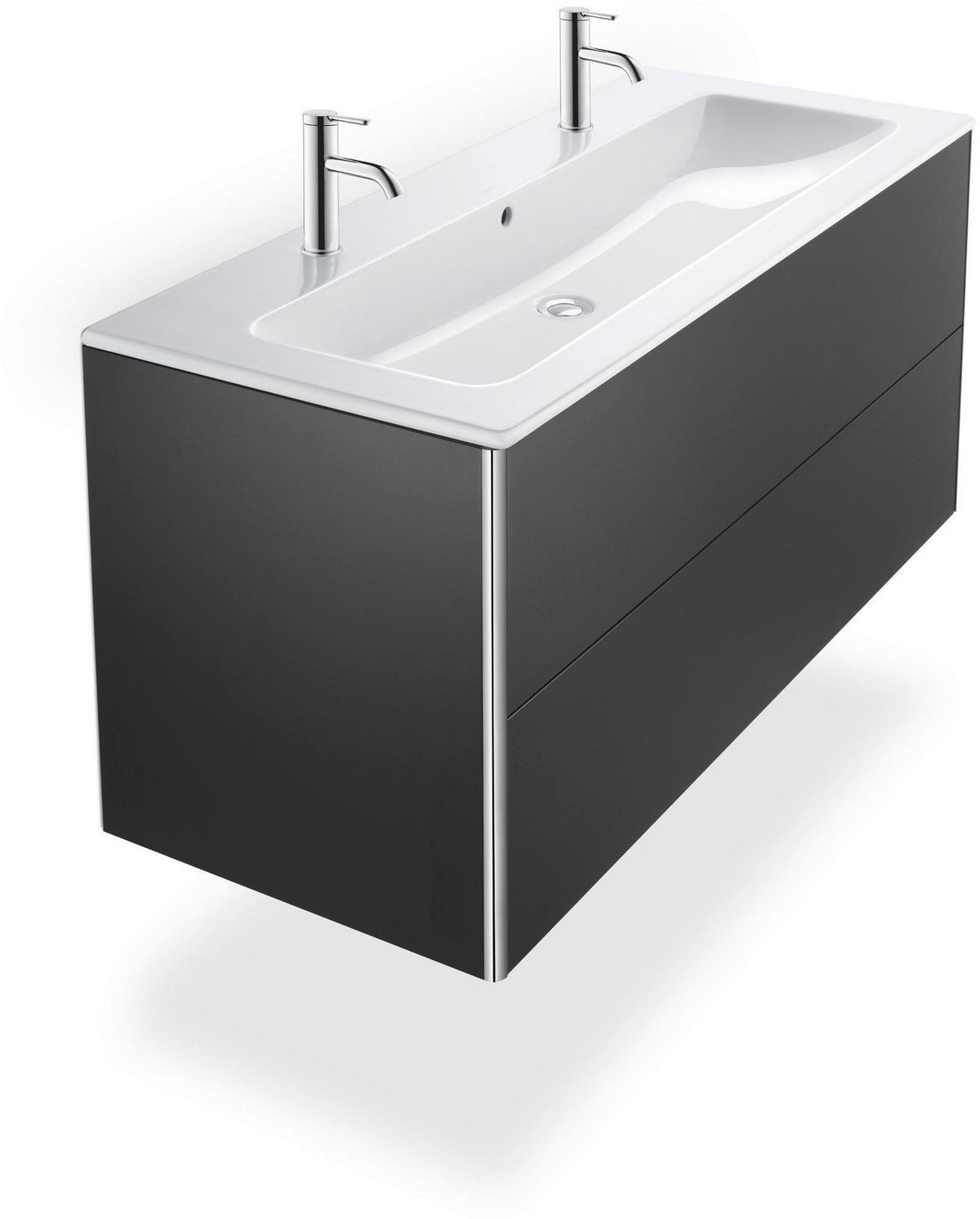 DURAVIT ME by Starck Möbelwaschtisch 1230 mm, 2 Hahnlöcher, mit Überlauf, weiß – Designer-Waschtisch von Philippe Starck