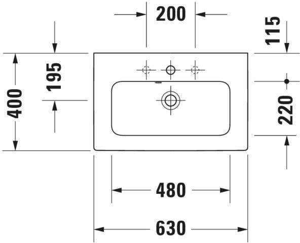 DURAVIT ME by Starck Möbelwaschtisch 630 mm Weiß mit Überlauf und 2 Hahnlöchern
