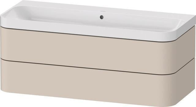 DURAVIT Waschtischset HAPPY D.2 PLUS 1175x490mm, ein Hahnloch, taupe supermatt – Wandhängend, 2 Schubkästen