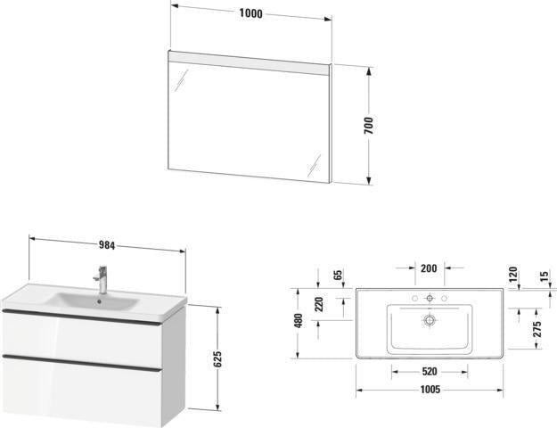 DURAVIT D-Neo Möbel-Set wandhängend 1000x480mm mit Waschtisch, Unterbau, Spiegel Eiche Sch.