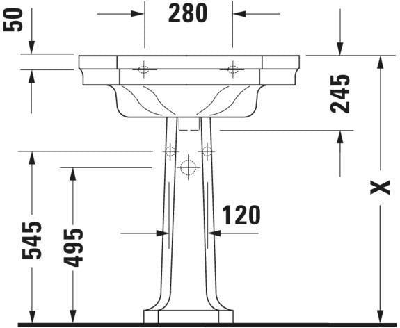 Duravit Waschtisch Serie 1930 600 mm mit Überlauf und 1 Hahnloch, weiß