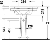 Duravit Waschtisch Serie 1930 600 mm mit Überlauf und 1 Hahnloch, weiß