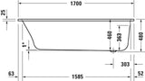 DURAVIT Qatego Einbauwanne 1500x750mm Acryl weiß, 1 Rückenschräge, Überlauf