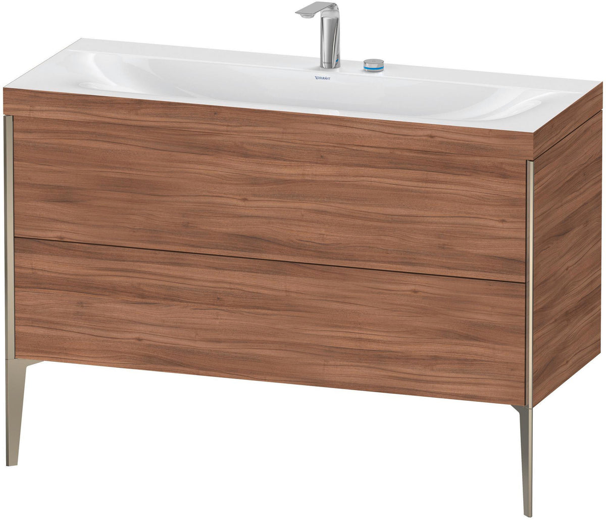 DURAVIT XViu c-bonded Waschtischunterbauset 1200 mm mit 2 Auszügen, champagner matt / amerikanischer Nussbaum