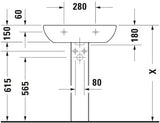 Duravit D-Code Waschtisch 550 mm weiß mit Überlauf und Hahnlochbank – Wandmontage